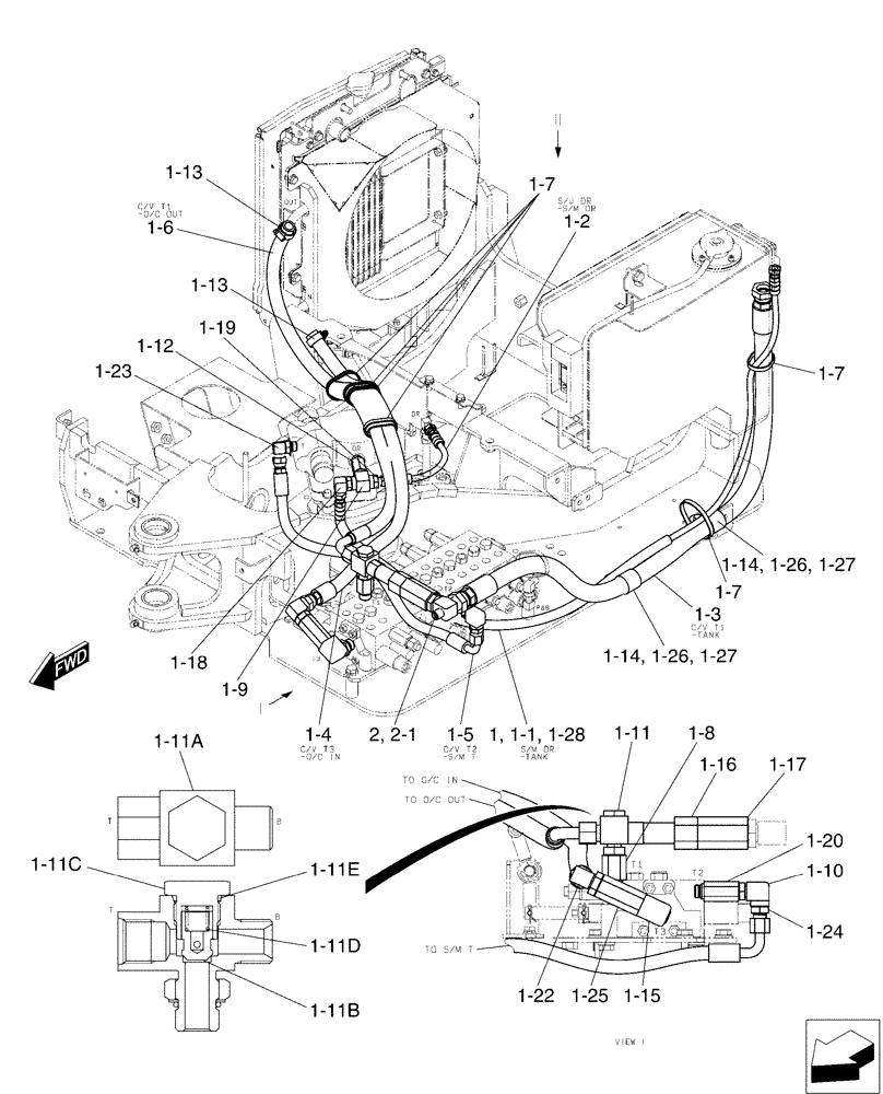 Схема запчастей Case CX17B - (01-024[01]) - HYD LINES, RETURN - NIBBLER AND BREAKER (35) - HYDRAULIC SYSTEMS