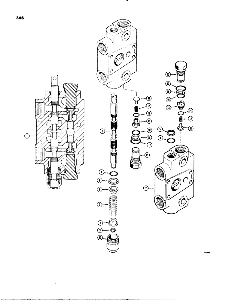 Схема запчастей Case 580C - (346) - BACKHOE CONTROL VALVE, DIPPER EXTENSION SECTION (08) - HYDRAULICS