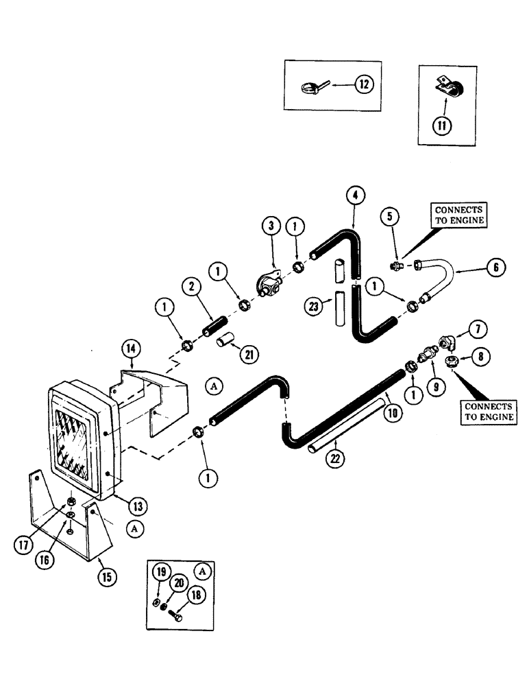 Схема запчастей Case 880B - (104) - HEATER AND HOSES (05) - UPPERSTRUCTURE CHASSIS