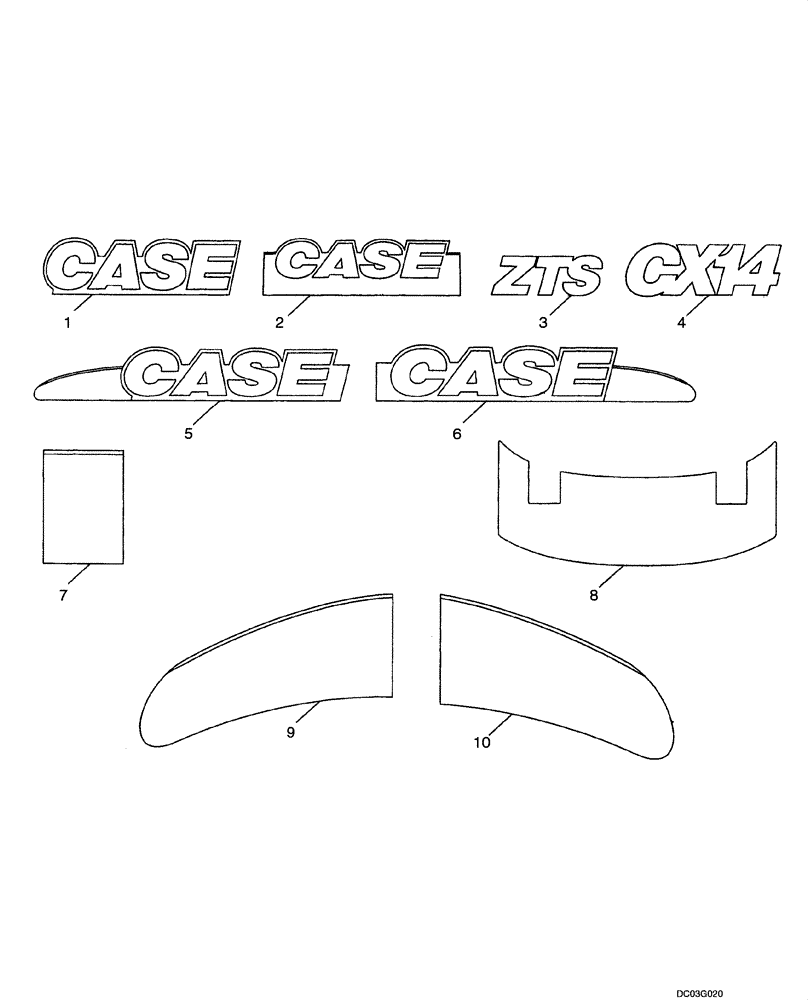 Схема запчастей Case CX14 - (09-34[00]) - DECALS (09) - CHASSIS/ATTACHMENTS