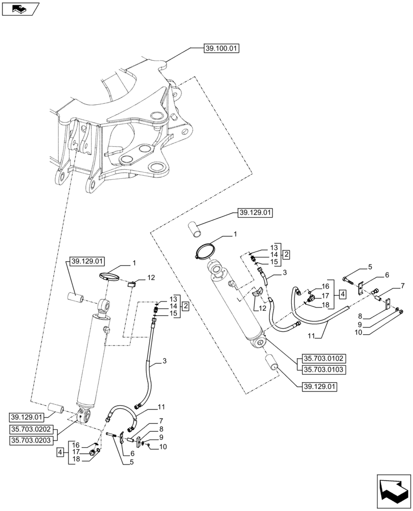 Схема запчастей Case 590SN - (35.703.0302) - STABILIZER CYLINDER, HYDRAULIC LINE (35) - HYDRAULIC SYSTEMS