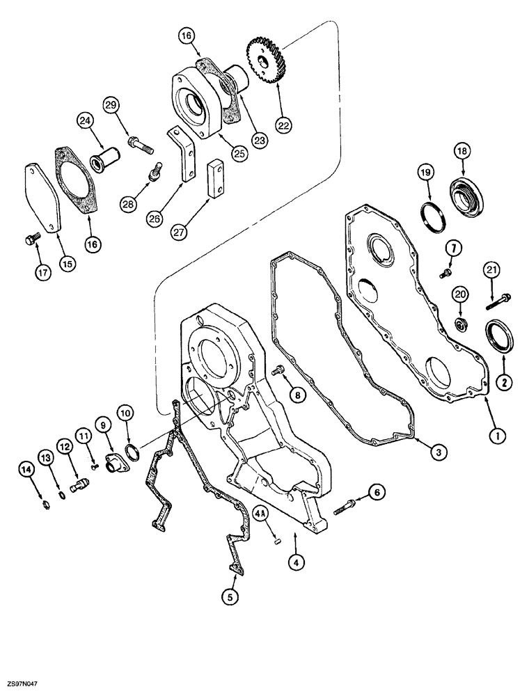 Схема запчастей Case 850G - (2-25A) - FRONT GEAR COVER (P.I.N. JJG0254005 TO JJG0254009, JJG0254015 AND AFTER) (01) - ENGINE