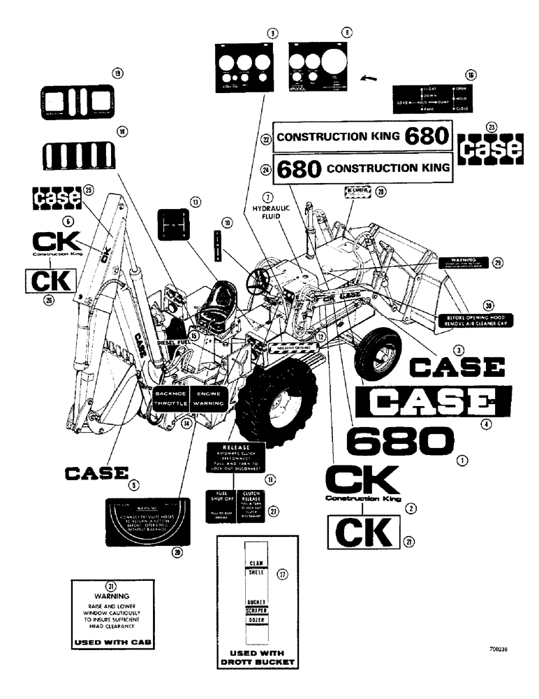 Схема запчастей Case 680CK - (256) - DECALS (90) - PLATFORM, CAB, BODYWORK AND DECALS