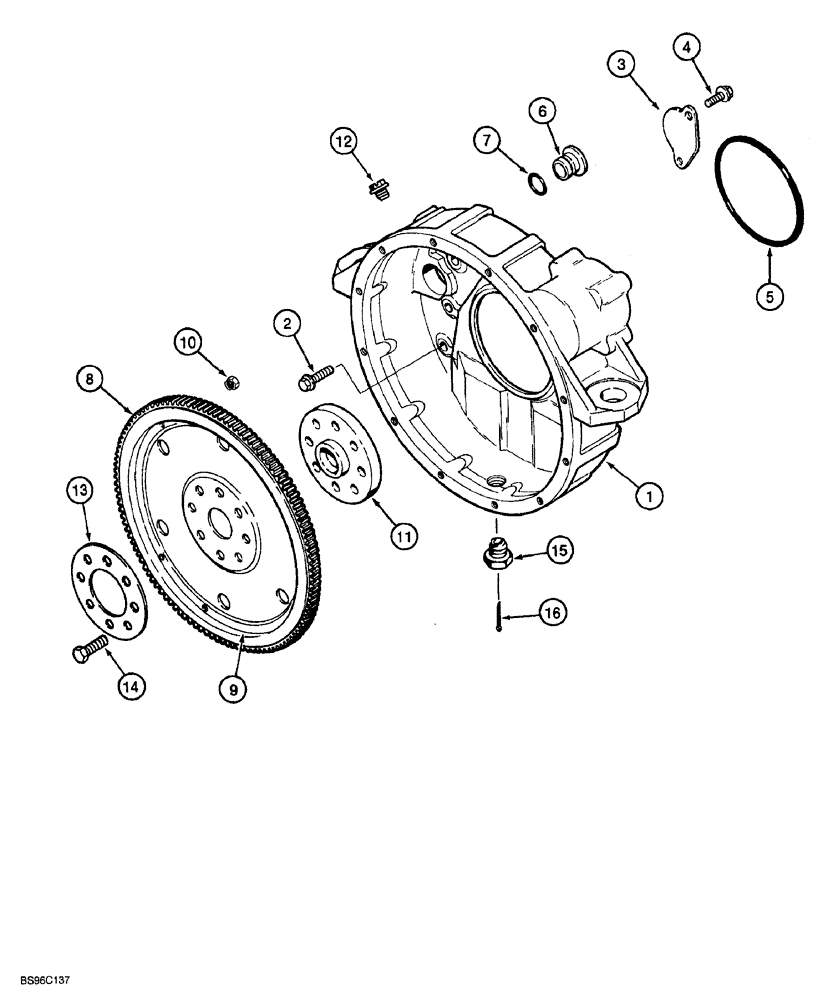 Схема запчастей Case 850G - (2-48) - FLYWHEEL AND HOUSING (PRIOR TO P.I.N. JJG0254015, EXCEPT FOR JJG0254005 TO JJG0254009) (01) - ENGINE