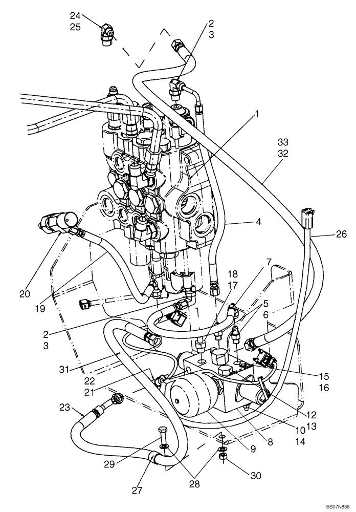 Схема запчастей Case 580M - (08-07B) - HYDRAULICS - LOADER CLAM, AT ACCUMULATOR W/ ELECTRICAL (MODELS WITH PILOT CONTROLS) (08) - HYDRAULICS