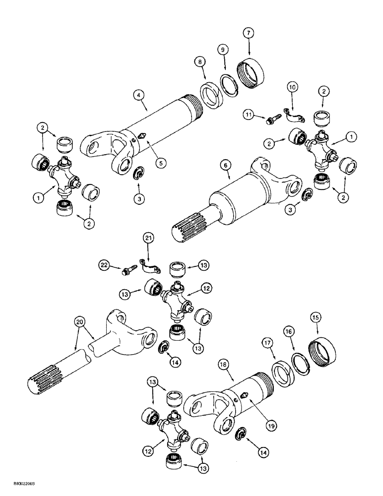 Схема запчастей Case 621B - (6-58) - CENTER AND REAR DRIVE SHAFT (06) - POWER TRAIN