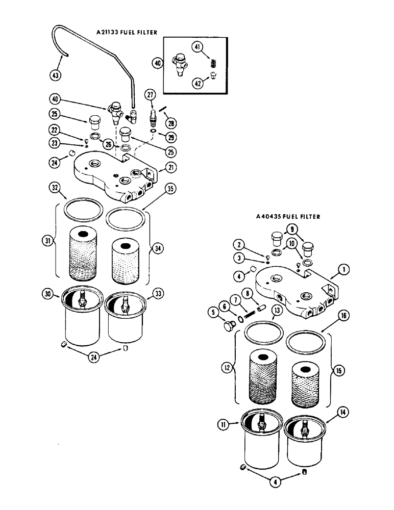 Схема запчастей Case W7 - (040) - A40435 FUEL FILTER, (301) DIESEL ENGINE, A21133 FUEL FILTER (03) - FUEL SYSTEM