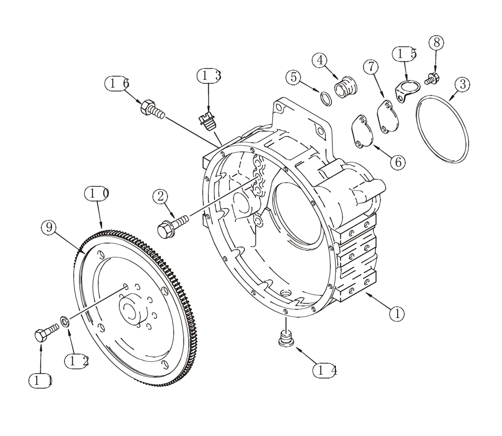 Схема запчастей Case 821C - (02-45) - FLYWHEEL AND HOUSING (02) - ENGINE