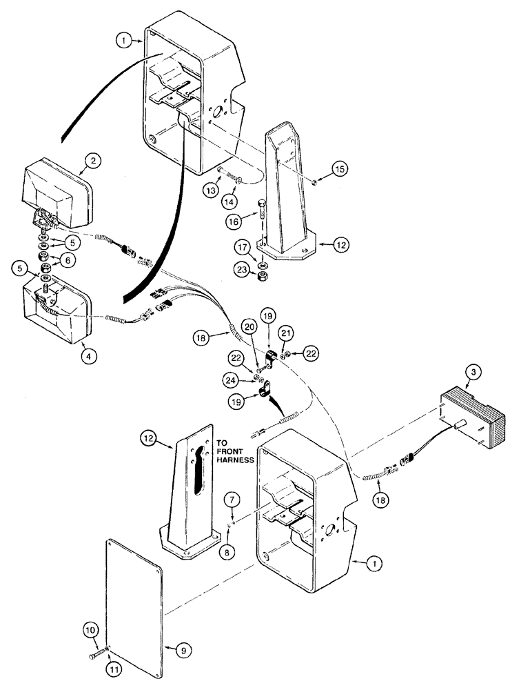 Схема запчастей Case 921B - (4-042) - FRONT LAMP HARNESS AND LAMP MOUNTING (04) - ELECTRICAL SYSTEMS