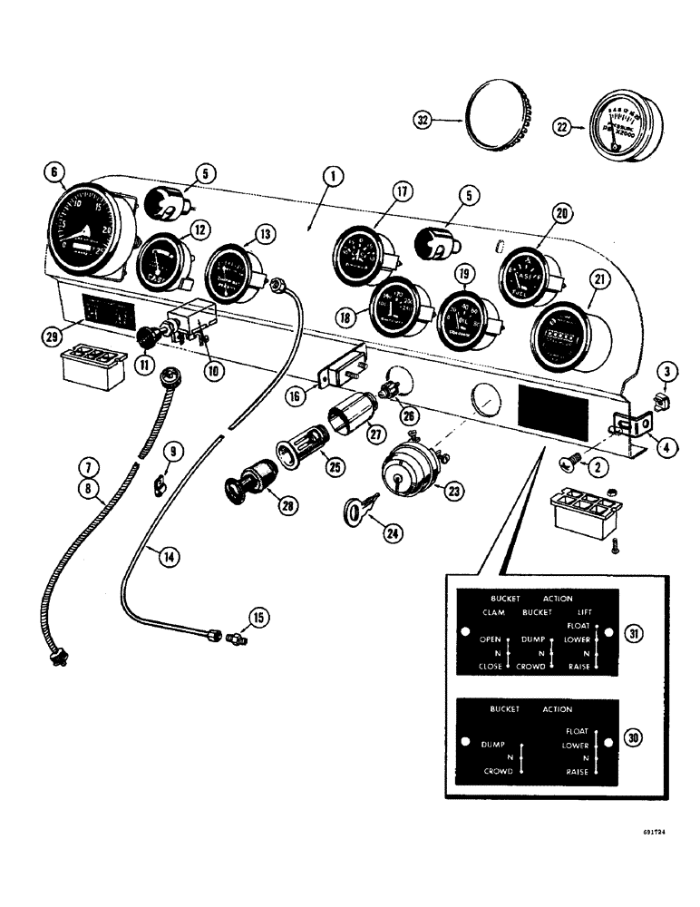 Схема запчастей Case W8B - (078) - INSTRUMENT PANEL, GAS ENGINE, USED WITH GENERATOR ELECTRICAL SYSTEM (06) - ELECTRICAL SYSTEMS