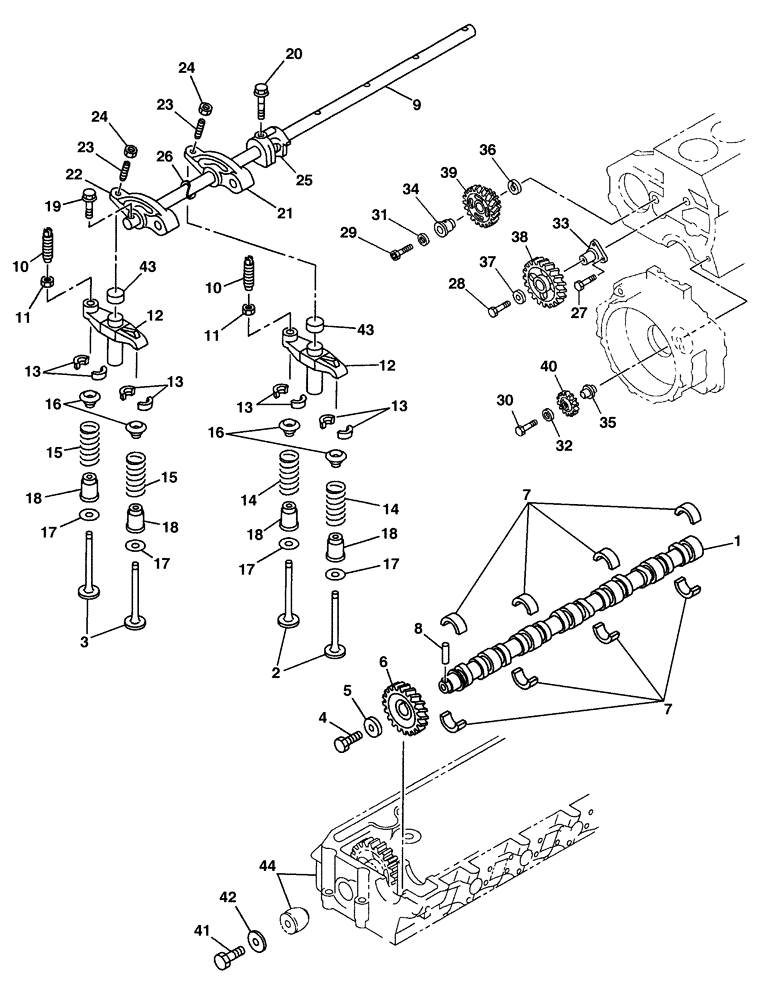 Схема запчастей Case CX350 - (02-049-00[01]) - CAMSHAFT - VALVE MECHANISM (03) - FUEL SYSTEM