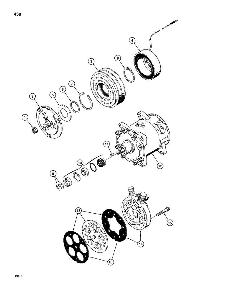 Схема запчастей Case 1150D - (458) - AIR CONDITIONING COMPRESSOR ASSEMBLY (09) - CHASSIS/ATTACHMENTS