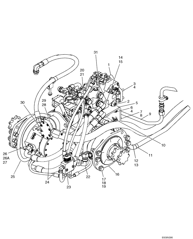 Схема запчастей Case 430 - (06-18) - HYDROSTATICS - PUMP TO DRIVE MOTORS (06) - POWER TRAIN