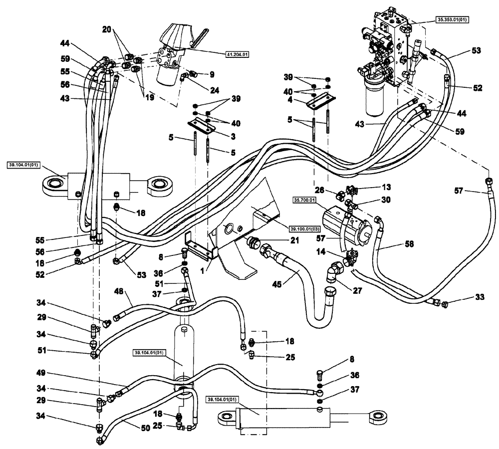 Схема запчастей Case DV213 - (35.200.01) - HYDRAULIC STEERING LINES (GROUP 364-ND135233) (35) - HYDRAULIC SYSTEMS