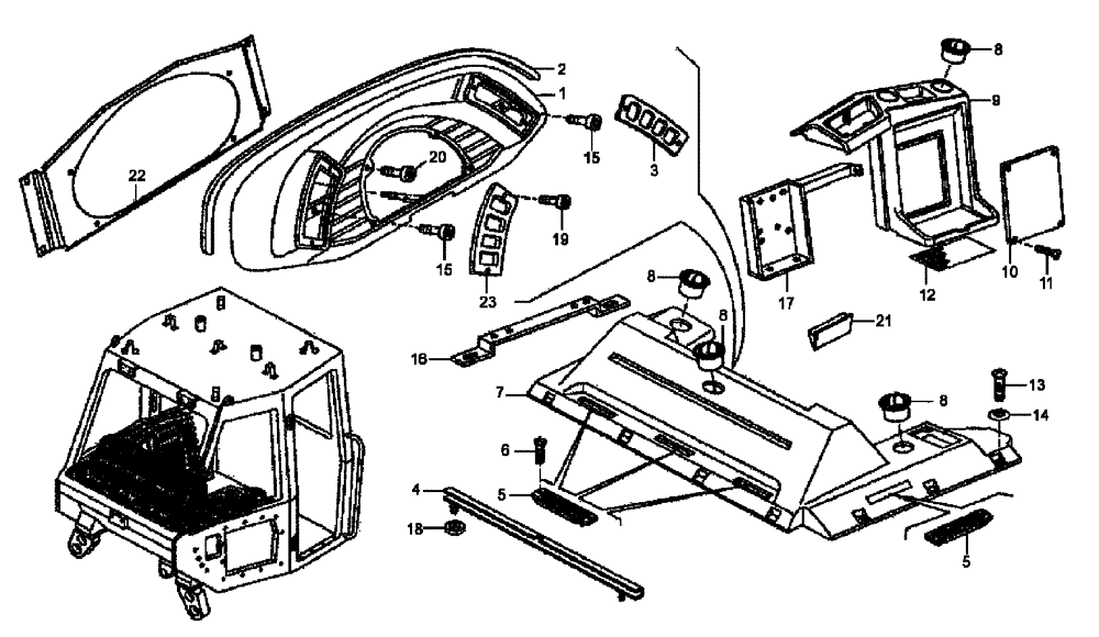 Схема запчастей Case 335B - (51A00001654[001]) - DASHBOARD / HOLDER, CAB (P.I.N. HHD0335BN8PG58147 AND AFTER) (84191560) (10) - Cab/Cowlings