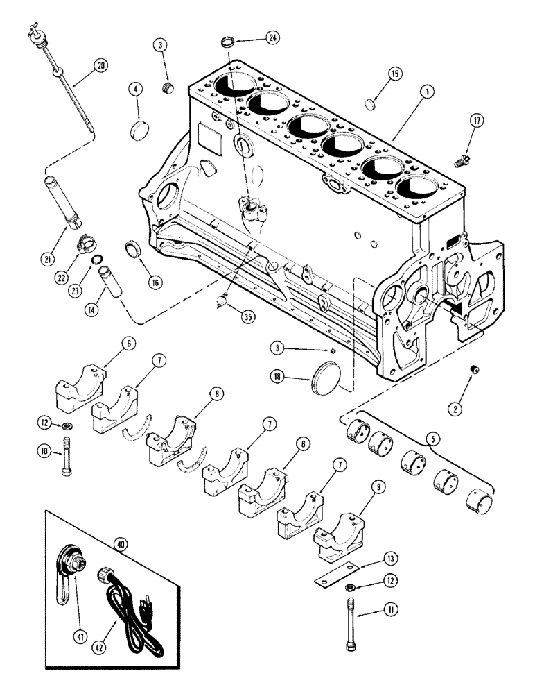 Схема запчастей Case 980 - (016) - CYLINDER BLOCK, (504BDT) DIESEL ENGINE, 1ST USED ENGINE SERIAL NUMBER 2556252 (01) - ENGINE