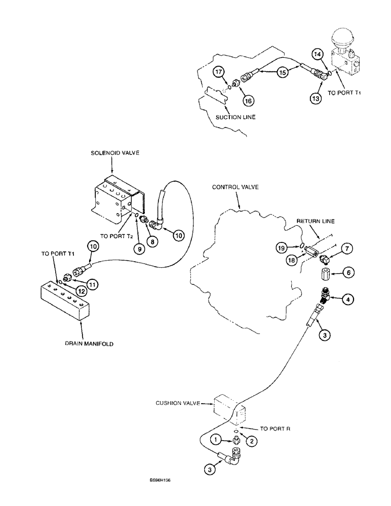 Схема запчастей Case 9060B - (8-086) - MISCELLANEOUS DRAIN LINES (08) - HYDRAULICS