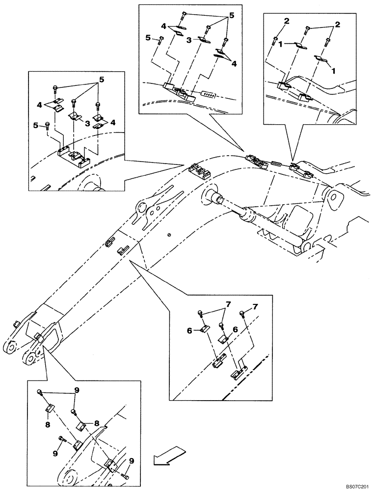 Схема запчастей Case CX160B - (09-38[00]) - CLAMPS - BOOM (09) - CHASSIS/ATTACHMENTS