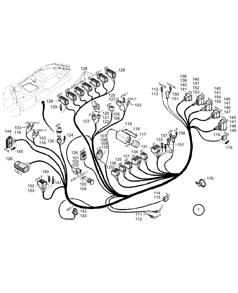 Схема запчастей Case 221E - (32.510[2991959000]) - CABLE HARNESS OPERATORS CAB (55) - ELECTRICAL SYSTEMS