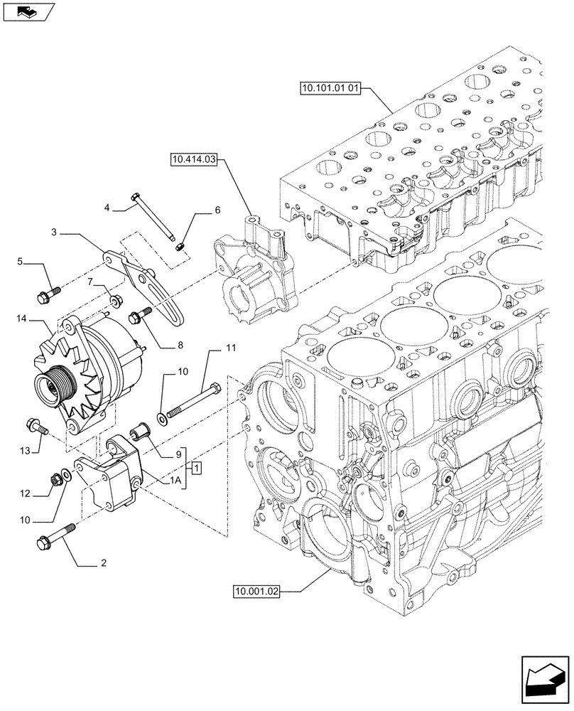 Схема запчастей Case F5HFL413B A001 - (55.301.02) - ENGINE, ALTERNATOR MOUNTING (504388098) (55) - ELECTRICAL SYSTEMS