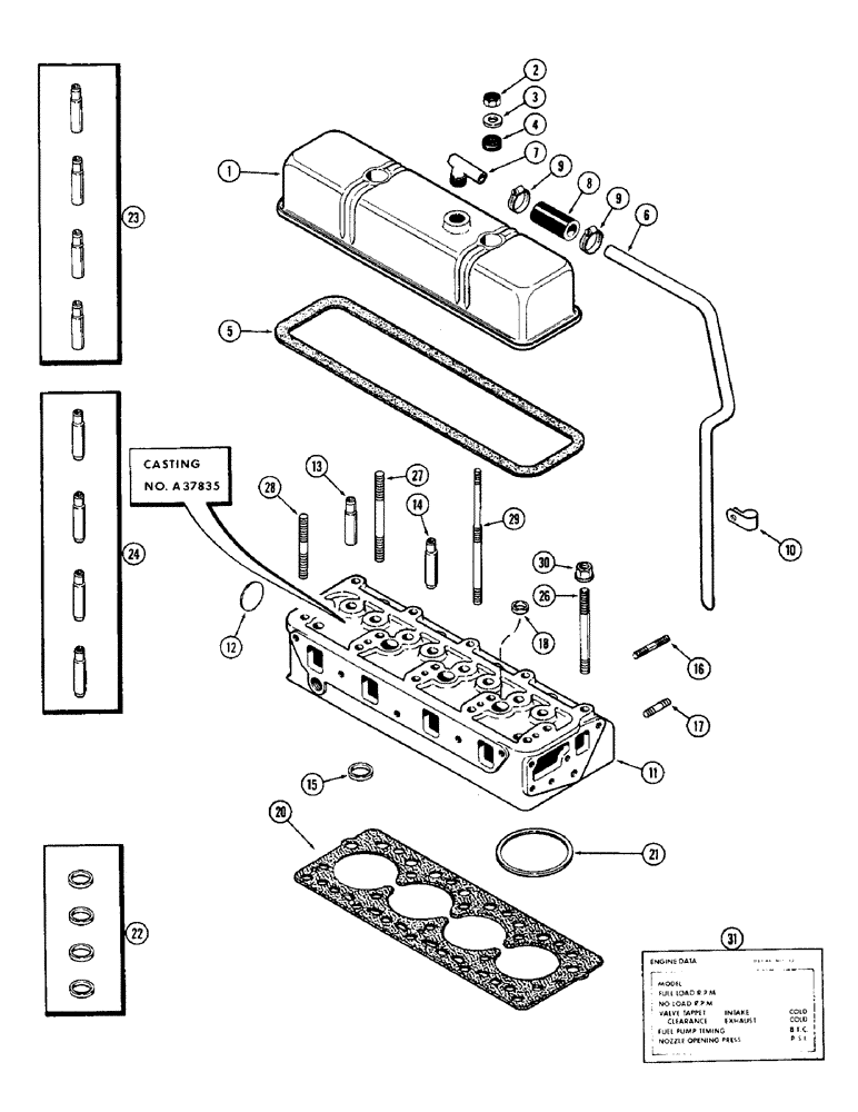 Схема запчастей Case 310G - (010) - CYLINDER HEAD ASSEMBLY, (188) DIESEL ENGINE (01) - ENGINE