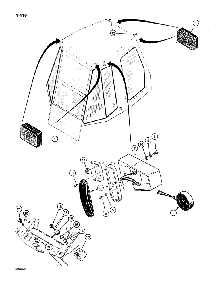 Схема запчастей Case 780C - (4-118) - 12 VOLT TRACTOR LAMP ELECTRICAL CIRCUIT, WITH CAB (04) - ELECTRICAL SYSTEMS