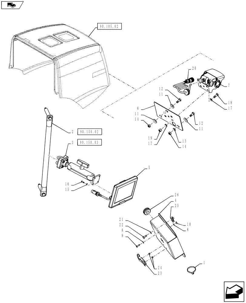 Схема запчастей Case 1121F - (90.150.04) - REAR VIEW CAMERA MONITOR, INSTALLATION (90) - PLATFORM, CAB, BODYWORK AND DECALS