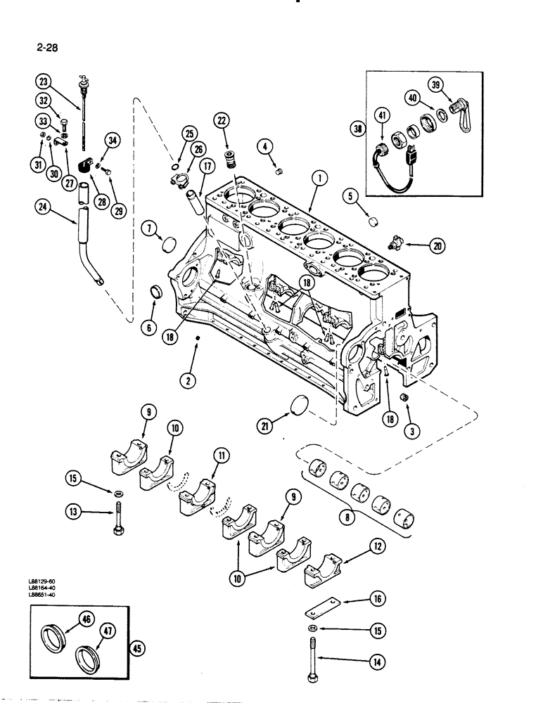 Схема запчастей Case 1455B - (2-28) - CYLINDER BLOCK, 504BDT DIESEL ENGINE, ENGINE SERIAL NO. 10335337 & AFT (02) - ENGINE