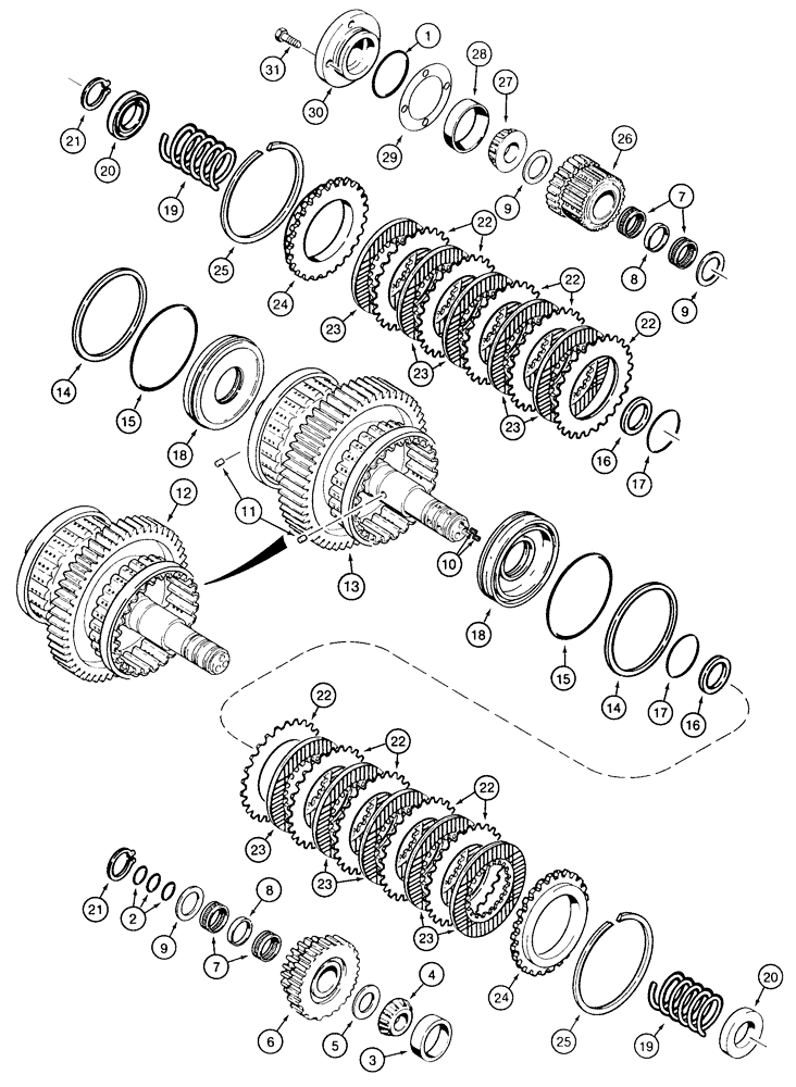 Схема запчастей Case 850E - (6-14) - TRANSMISSION HIGH-LOW CLUTCHES AND SHAFTS (06) - POWER TRAIN