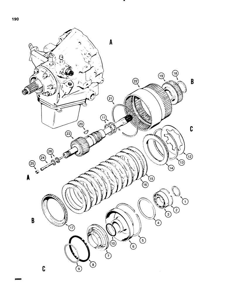 Схема запчастей Case 580SE - (190) - POWER SHUTTLE, INPUT SHAFT AND FORWARD CLUTCH (06) - POWER TRAIN