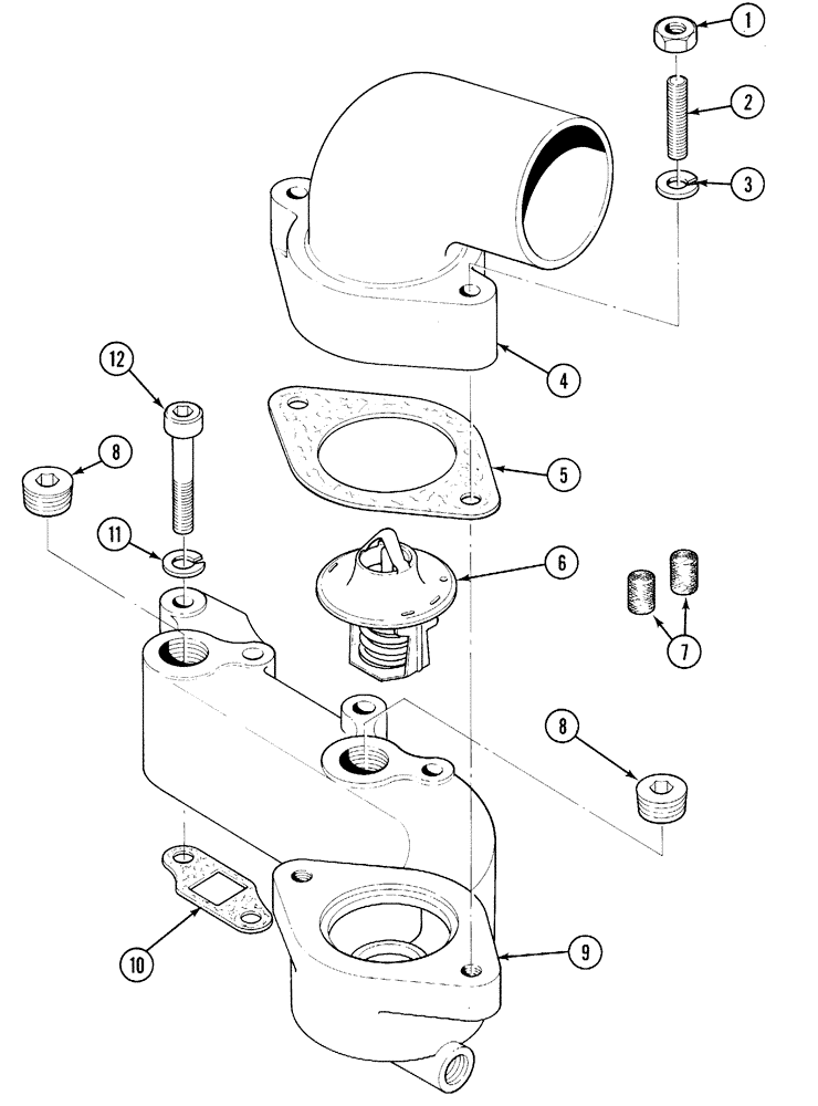 Схема запчастей Case 1835C - (2-60) - WATER HEADER AND THERMOSTAT, TM-20 GASOLINE ENGINE (02) - ENGINE