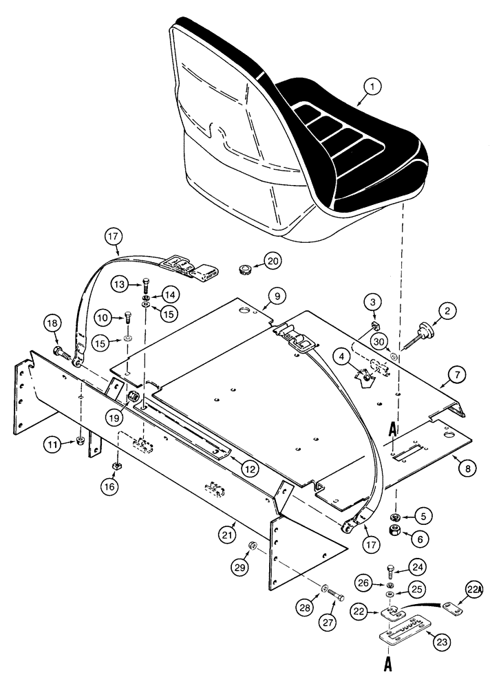 Схема запчастей Case 1835C - (9-36) - STANDARD SEAT MOUNTING AND SEAT BELTS PRIOR TO P.I.N. JAF0037367 (09) - CHASSIS/ATTACHMENTS