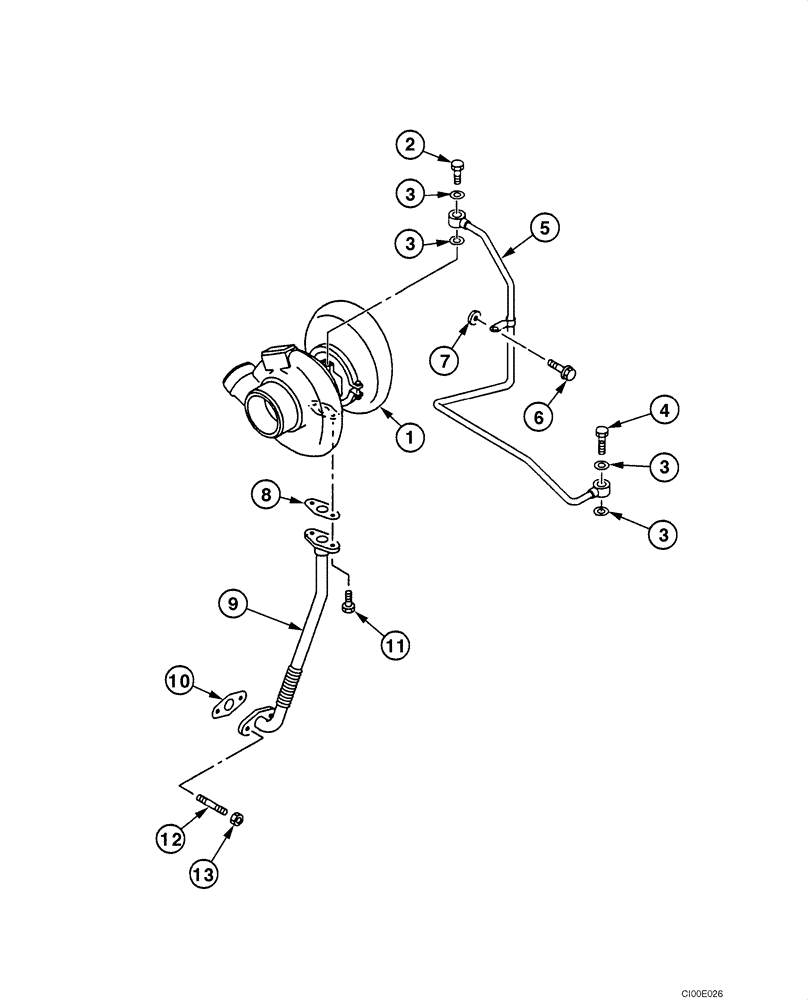 Схема запчастей Case CX135SR - (02-15) - TURBOCHARGER SYSTEM - OIL RETURN (02) - ENGINE