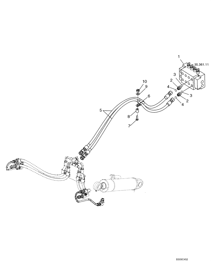 Схема запчастей Case 650L - (35.100.04) - HYDRAULICS - RIPPER, VALVE TO REAR OF TRACTOR (35) - HYDRAULIC SYSTEMS