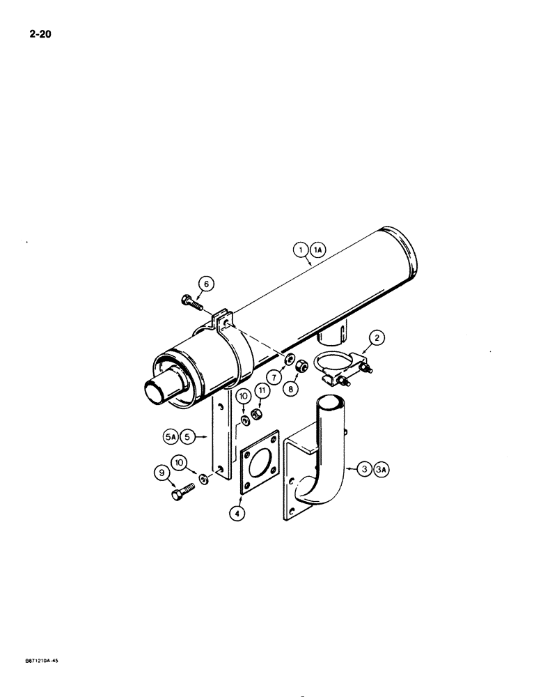 Схема запчастей Case 1825 - (2-20) - MUFFLER AND EXHAUST SYSTEM, DIESEL MODELS (02) - ENGINE