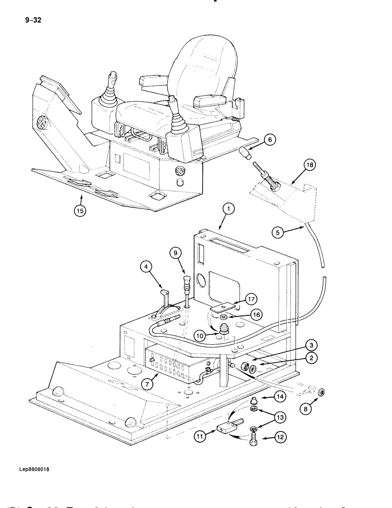 Схема запчастей Case 888 - (9-032) - SEAT AND FLOOR PLATE MOUNTING, P.I.N. FROM 74278, 74279, 74282 TO 74418, 15201 AND AFTER (09) - CHASSIS