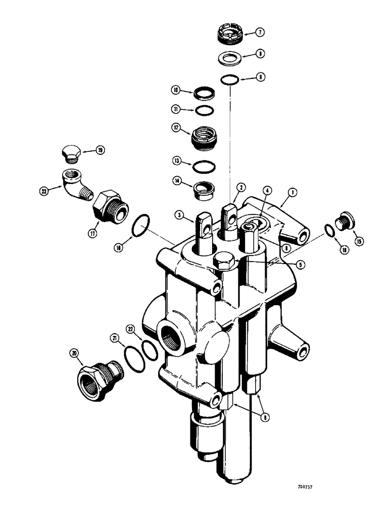 Схема запчастей Case 780 - (332) - L43363 LOADER CONTROL VALVE - 2 SPOOL, WITH SOLENOID OPERATED DETENT ON TILT SPOOL (08) - HYDRAULICS