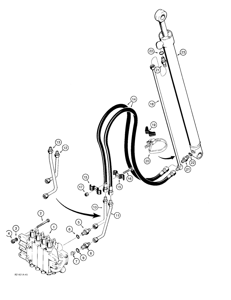 Схема запчастей Case 480F - (8-024) - BACKHOE BOOM CYLINDER HYDRAULIC CIRCUIT, 12 FOOT AND 14 FOOT BACKHOES (08) - HYDRAULICS