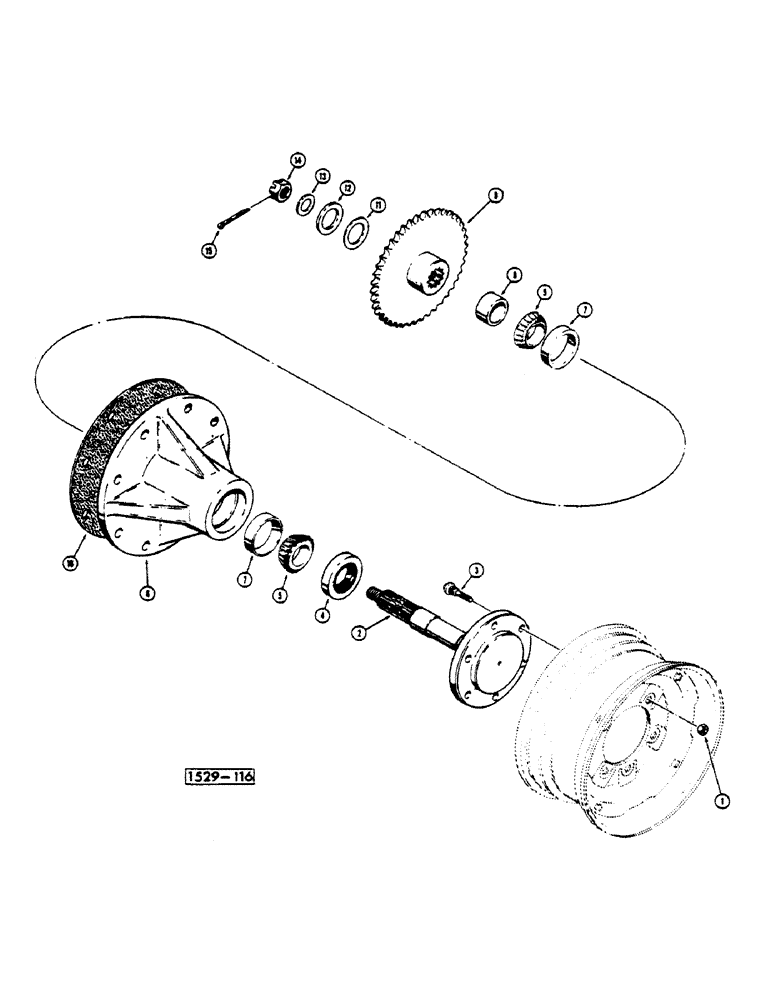 Схема запчастей Case 1529 - (006) - HUB AND SPINDLE (14) - MAIN GEARBOX & DRIVE