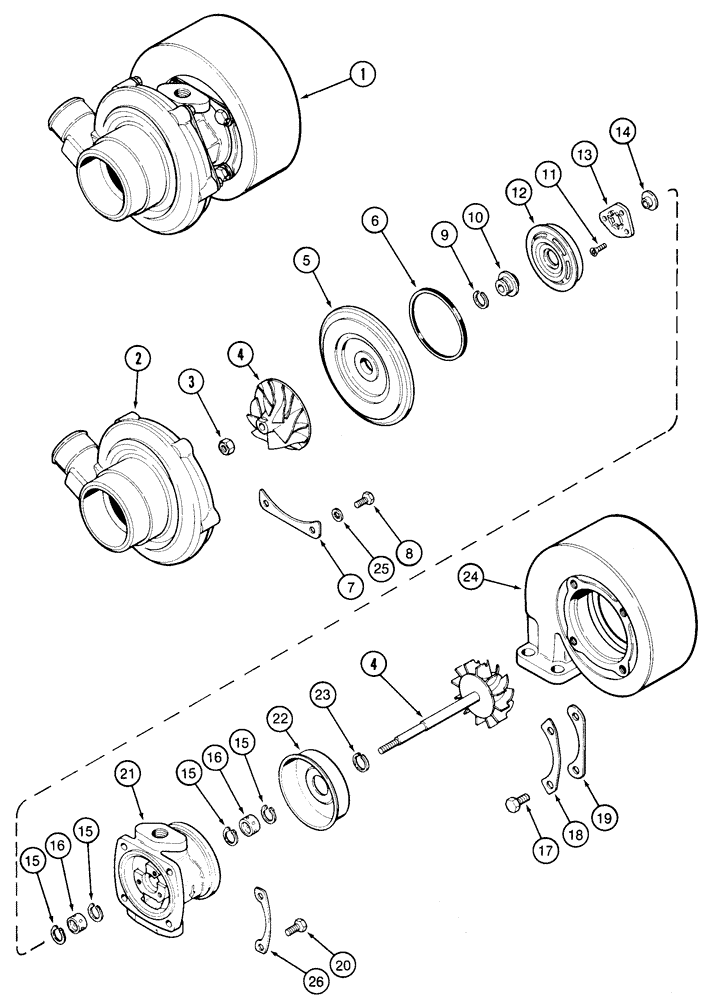 Схема запчастей Case 95XT - (02-17) - TURBOCHARGER ASSEMBLY, 4T-390 ENGINE (NORTH AMERICA -JAF0237963 / EUROPE) (02) - ENGINE