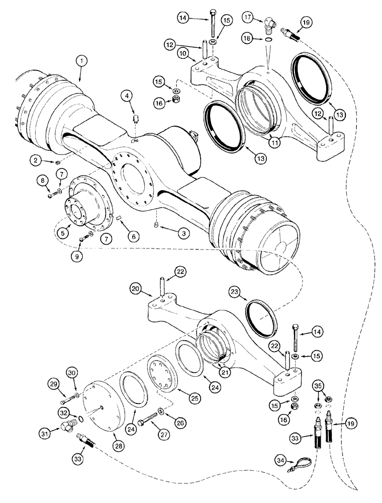 Схема запчастей Case 921B - (6-040) - REAR AXLE MOUNTING AND HOUSING (INCLUDES TRUNNIONS AND LUBRICATION LINES) (06) - POWER TRAIN