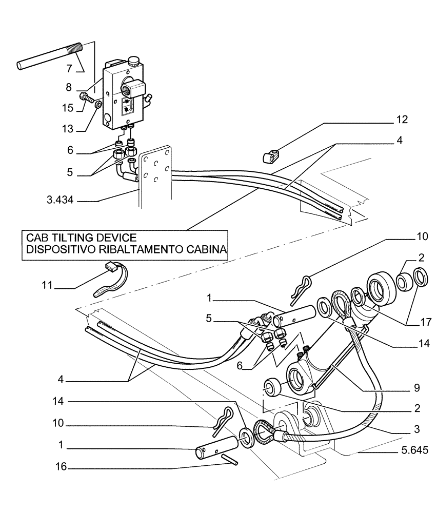 Схема запчастей Case 1850K LGP - (5.678[01]) - CAB TILT JACK (10) - HOODS/CAB