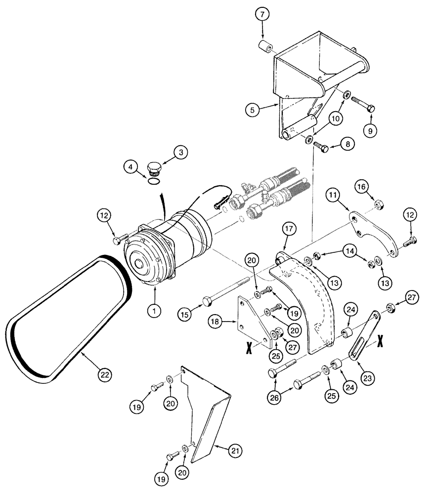 Схема запчастей Case 921B - (9-074) - AIR CONDITIONING COMPRESSOR MOUNTING (09) - CHASSIS/ATTACHMENTS