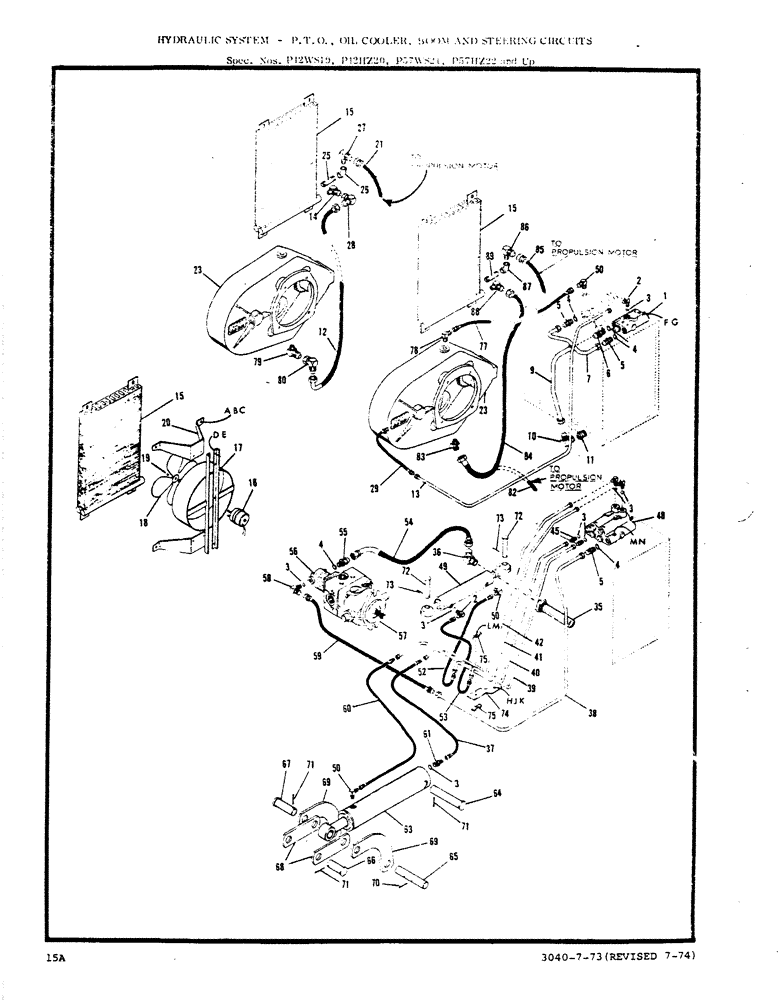 Схема запчастей Case P42 - (15A) - HYDRAULIC SYSTEM, P.T.O., OIL COOLER, BOOM AND STEERING CIRCUITS 