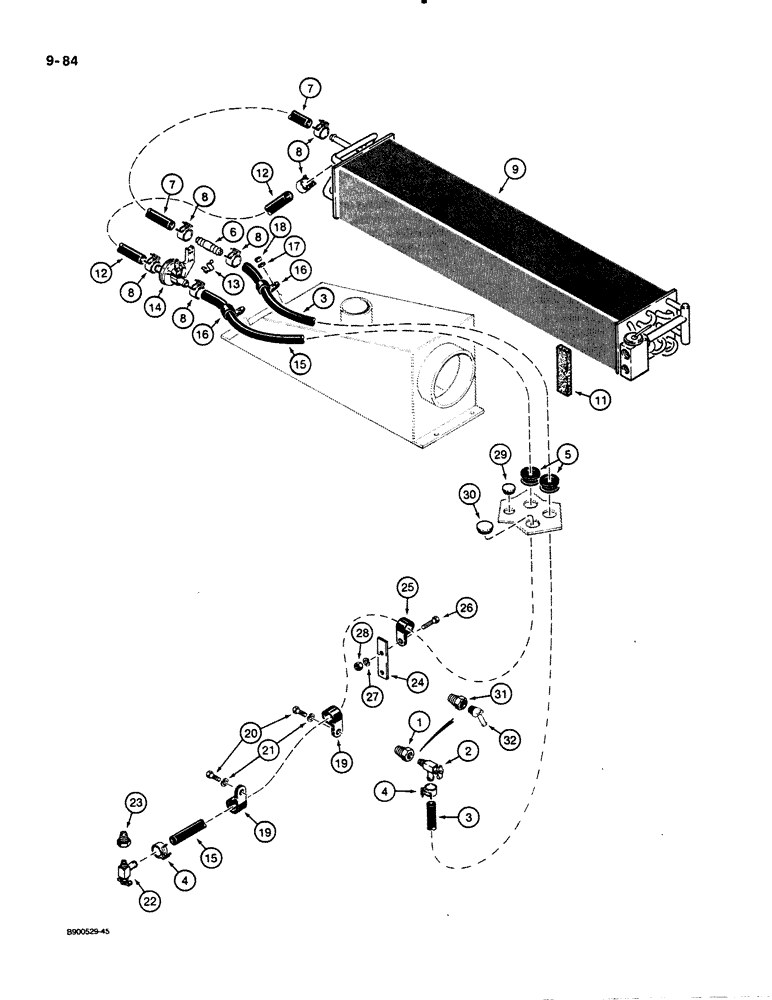 Схема запчастей Case 621 - (9-084) - HEATING SYSTEM, CABS WITH PREFORMED HEATER SUPPLY HOSE (09) - CHASSIS/ATTACHMENTS