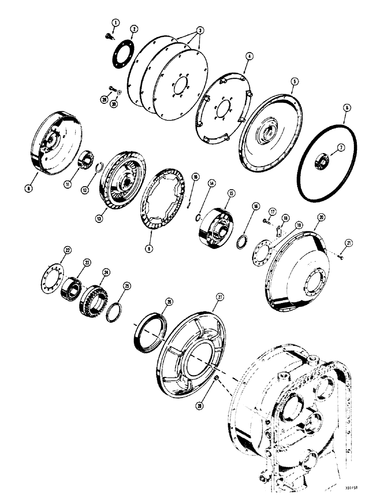 Схема запчастей Case 800 - (106) - TRANSMISSION, FRONT COVER, INPUT SHAFT AND TORQUE CONVERTER (03) - TRANSMISSION