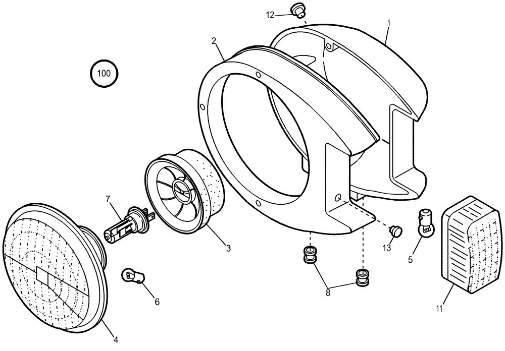 Схема запчастей Case 221D - (32.201[002]) - ILLUMINATION FRONT MOUNTING PARTS LEFT-HAND (S/N 581101-UP) (55) - ELECTRICAL SYSTEMS