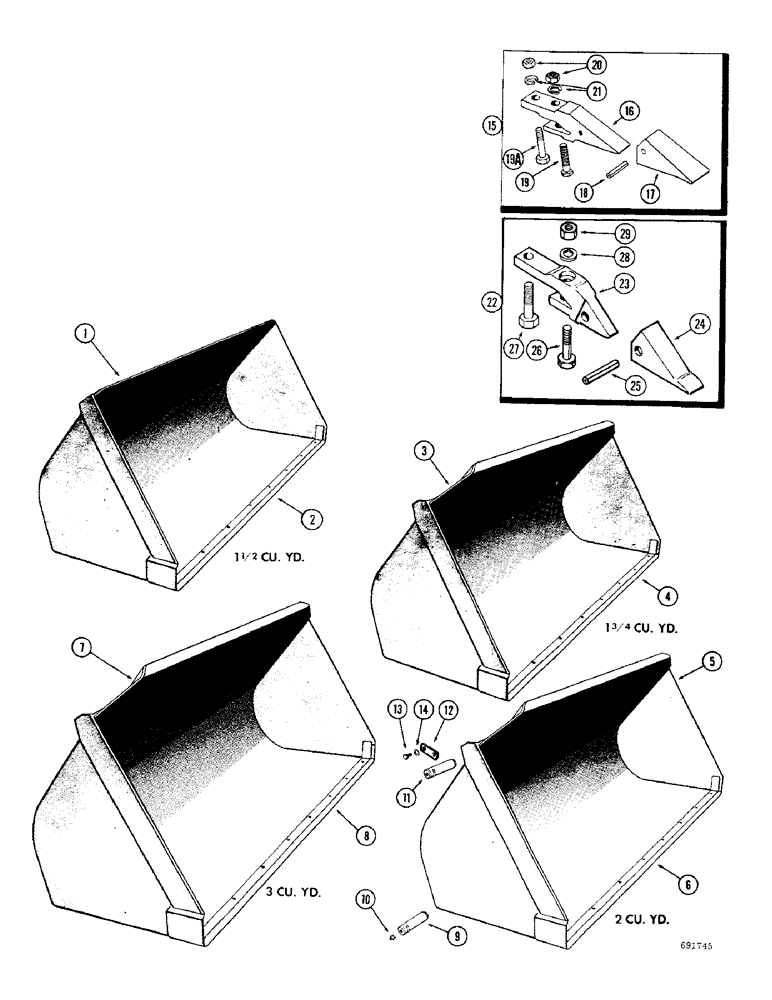 Схема запчастей Case W9B - (200) - LOADER BUCKETS, OPTIONAL TYPES, 1-1/2 CUBIC YARD LOADER BUCKETS, MACHINERY ITEM (09) - CHASSIS