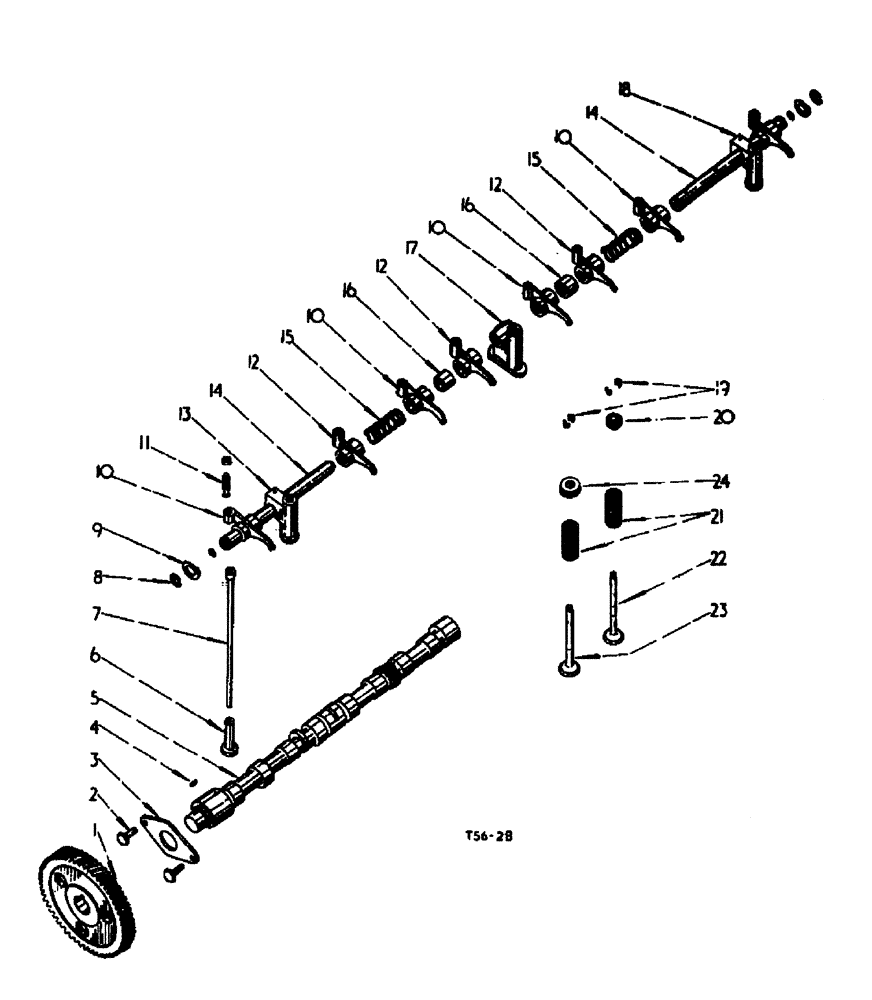 Схема запчастей Case 500 - (12-104) - CAMSHAFT AND VALVE MECHANISM PETROL ENGINE No Description