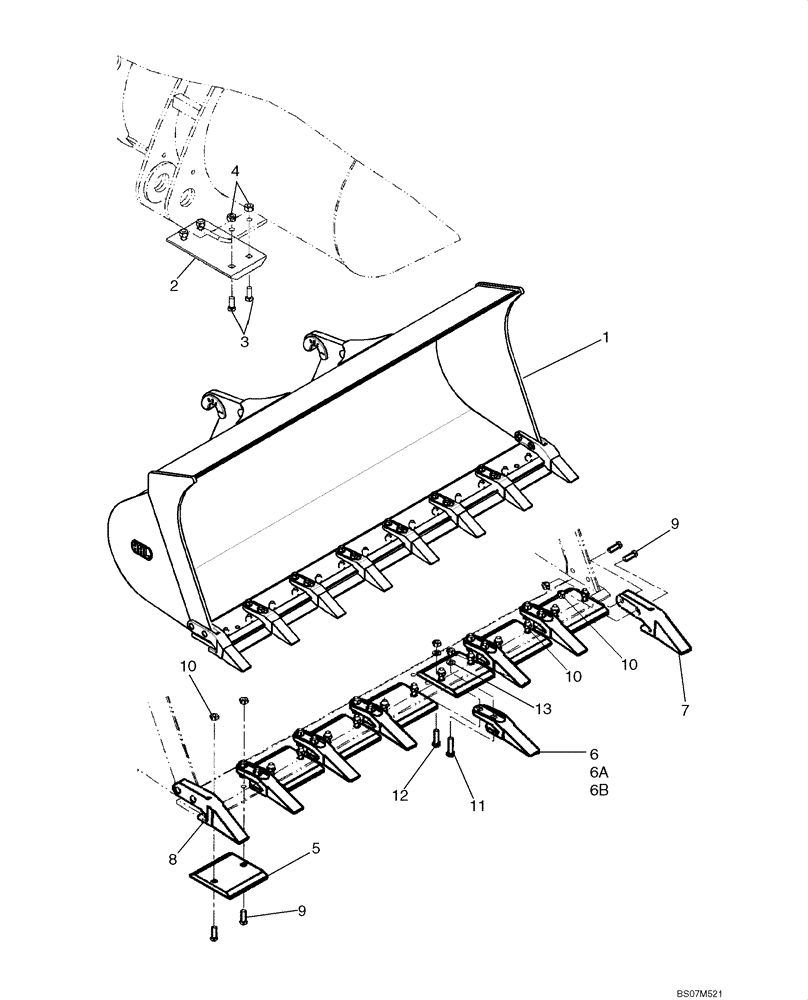 Схема запчастей Case 521E - (09-21) - LOADER BUCKET - WITH BOLT ON TEETH, SEGMENTS AND SKID PADS - JRB (09) - CHASSIS